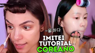 SEGUI um TUTORIAL de MAKE COREANA e ME ARREPENDI | 모방 한 한국 메이크업 튜토리얼