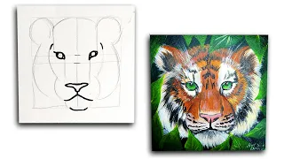 Пропорции тигра. Легкий способ нарисовать тигра. Как нарисовать тигра акрилом. Тигр акрилом.🐯