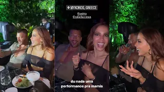 Anitta fica surpresa ao ver Combatchy e Rave de Favela em restaurante na Grécia com Simone Susinna