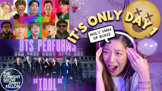 DAY 1: BTS WEEK ON FALLON - DYNAMITE & IDOL | The Tonight Show 📺💜 REACTION