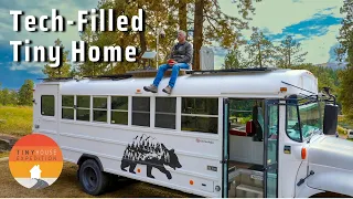 He built a $35k Tech-Filled Tiny Home Skoolie to live a full life!