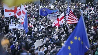 Second night of mass protests over foreign agent bill in Georgia