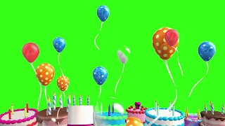 Green Screen Animated Happy Birthday Cake And Balloons