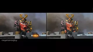 PR Samurai/ Shinkenger Samurai Megazord First Appearance Split Screen (PR and Sentai version)