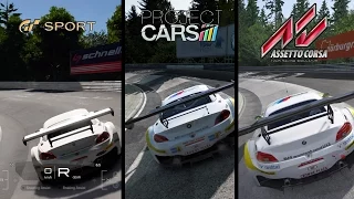 Gran Turismo Sport(Beta 1.05) vs Project Cars vs Assetto Corsa-BMW Z4 GT3 - Nurburgring Nordschleife