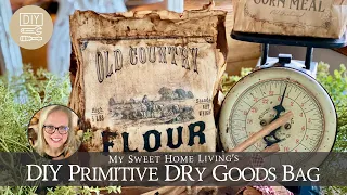 DIY Primitive Dry Goods Bags & Faux Vintage Wooden Spoons - home decor craft sack