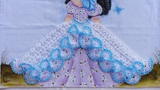 SAIA DE CROCHÊ PARA BONECA PINTADA NO PANO DE PRATO - Parte  01 - crochê