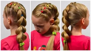 PULL THROUGH BRAID with BRIGHT ELASTICS ★ Mohawk Braids ★ Updo hairstyles for long hair #88 #LGH