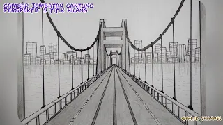 gambar jembatan gantung perspektif 1 titik hilang || suspension bridge drawing | #2 @wah_ID channel