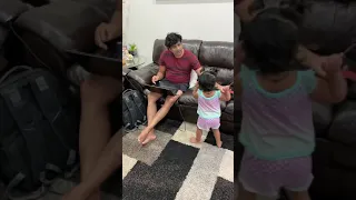 18 month old helping routine to daddy💐