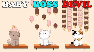 BABY vs BOSS vs DEVIL in Duet Cats Satisfying Mobile Games