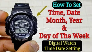 How To Set Time, Day & Date On 4 Buttons Digital Sport Watch? | Time Setting