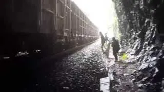 Flattening a coin on railway track under a tunnel at Dudhsagar