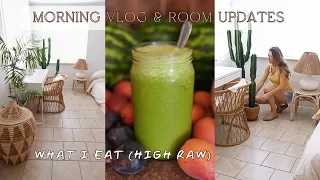 Morning Vlog | what I eat high raw, room updates, plant care, my rebounder workout