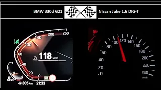 BMW 330d G21 VS. Nissan Juke 1.6 DIG-T - Acceleration 0-100km/h