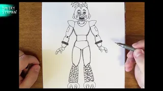 Как нарисовать Глэмрок Чику, ФНАФ 9, How to draw Glamrock Chica, FNAF 9