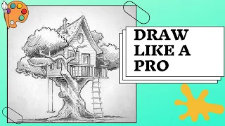 How To Draw A Realistic Tree House With Pencil - Realistic Drawings Ideas