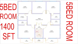 HOUSE PLAN DESIGN | EP 99 | 1400 SQUARE FEET 5 BEDROOMS HOUSE PLAN | LAYOUT PLAN