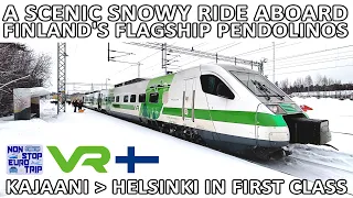 A SCENIC SNOWY RIDE ABOARD VR FINLAND'S FANTASTIC PENDOLINOS / KAJAANI TO HELSINKI IN FIRST CLASS