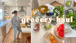 DAY IN THE LIFE | healthy grocery shop & huge haul! easy dinner, at home-workout, & what i eat!