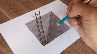 How to Draw a ladder in a deep Hole on paper 3D Drawing for beginners