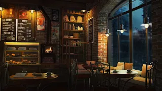 Cozy Coffee Shop Ambience with Relaxing Jazz Music, Rain Sounds and Crackling Fireplace   8 Hours