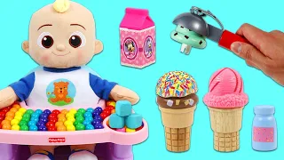 Cocomelon Baby JJ Pretend Making Toy Ice Cream Scoop Cones & Brushing Teeth Routine!