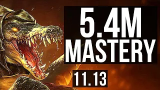 RENEKTON vs FIORA (TOP) | 5.4M mastery, 800+ games, 5/1/1 | KR Master | v11.13