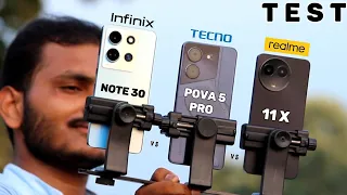 Realme 11X 5G vs Tecno Pova 5 Pro 5G vs Infinix Note 30 5G : Comparison & Test.