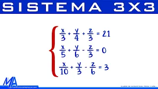 Solución de un sistema de 3x3 con fracciones