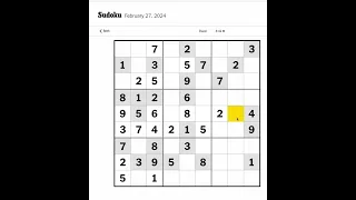 New York Times Sudoku Hard for February 27, 2024 just me mumbling and solving