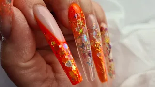 XL Acrylic Nail Design Tutorial | Glitterbels | Reverse Method | Glitter