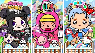 TRIPLETS SEPARATED At Birth To 3 Worlds: KUROMI, MELODY, HELLO KITTY | Toca Life Story | Toca Boca