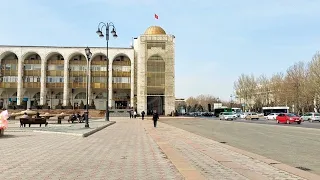 [4K] 🇰🇬 Bishkek afternoon walking tour| 3D Downtown Street view| Traffic sounds| Nature| Kyrgyzstan