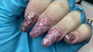 Poly Gel Infill On 3 Week Old Nail Extensions. Real-time. Step By Step