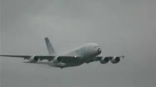 Airbus A380 high speed flyby through clouds