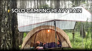 SOLO CAMPING HEAVY RAIN AND THUNDERSTORM - RELAXING RAIN SOUNDS - CAMPING ASMR