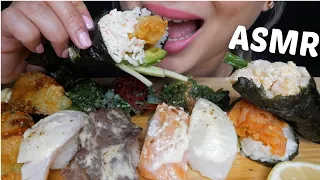 SUSHI ASMR *Temaki Cone Dynamite, Scallop, Spicy Salmon and Aburi Nigiri with Gomae Eating Sounds