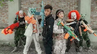 GUGU Nerf War : Perfect Duo CID Dragon Nerf Guns Fight Criminal Group SKMAN Mask Abandoned House