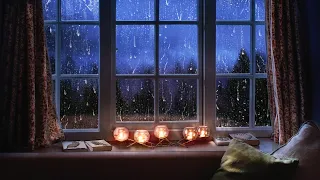 Heavy Rain On Window Sounds for Sleep 8 Hours - Cozy Reading Nook Ambience