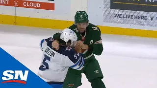 Marcus Foligno Attempts Jumping Superman Punch On Brenden Dillon During Fight