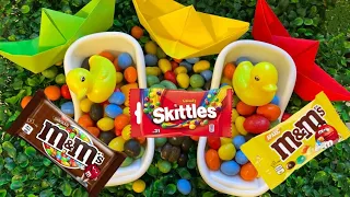 Satisfying ASMR l Mixing M&M's Candy Yellow Red in 3 Magic BathTubs with Kinder Joy & Slime Sweet