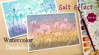 Watercolor special effect, Salt Dandelion, How to paint, Easy for Beginners [Sub]