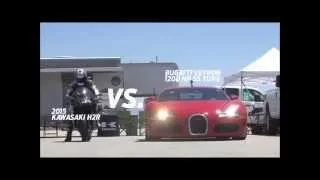 Who Will Win The Race:Kawasaki H2R vs Bugatti Veyron ?