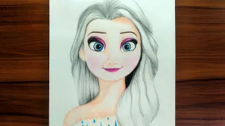 Drawing Elsa from Frozen 2 | Color pencil drawing of Queen Elsa | Disney Princess Drawing