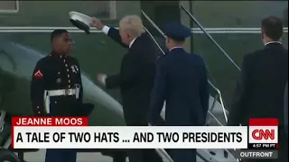 Trump lends hand to Marine whose hat blew away 00 10