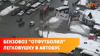 В Уфе в ДТП с бензовозом пострадали иномарка и автобус «Башавтотранса»