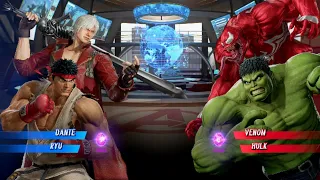 Dante & Ryu Vs Venom & Hulk [Very Hard]AI Marvel Capcom infinite