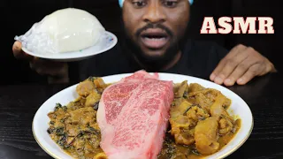 Mukbang Asmr A5 Wagyu Beef Bitterleaf Soup & Pounded Yam.Most expensive Japanese Beef/Blackinjapan