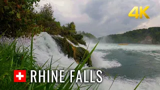 Rhine Falls Switzerland, the most powerful waterfall in Europe, moody day walking tour